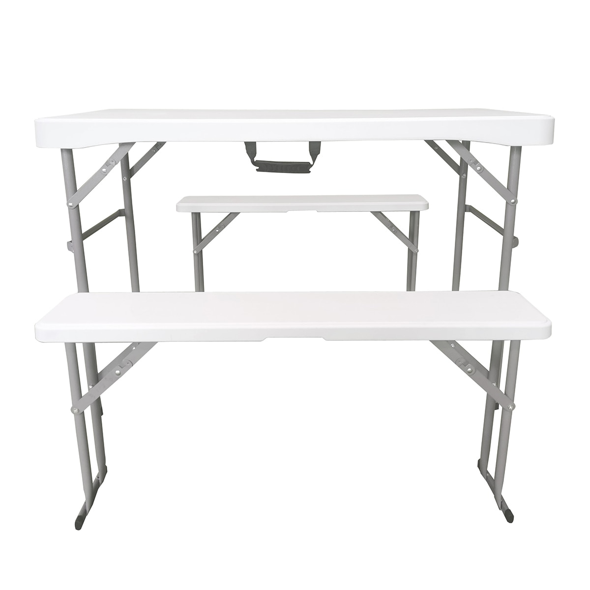 Set Picnic plegable resina - Mesa rectangular + 2 Bancos Blanco-2