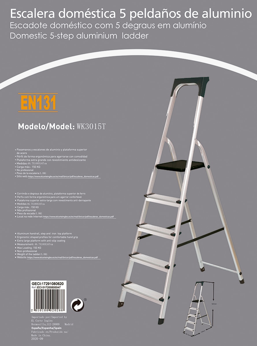 Escada Doméstica Alumínio 5 Degraus Alumínio-2
