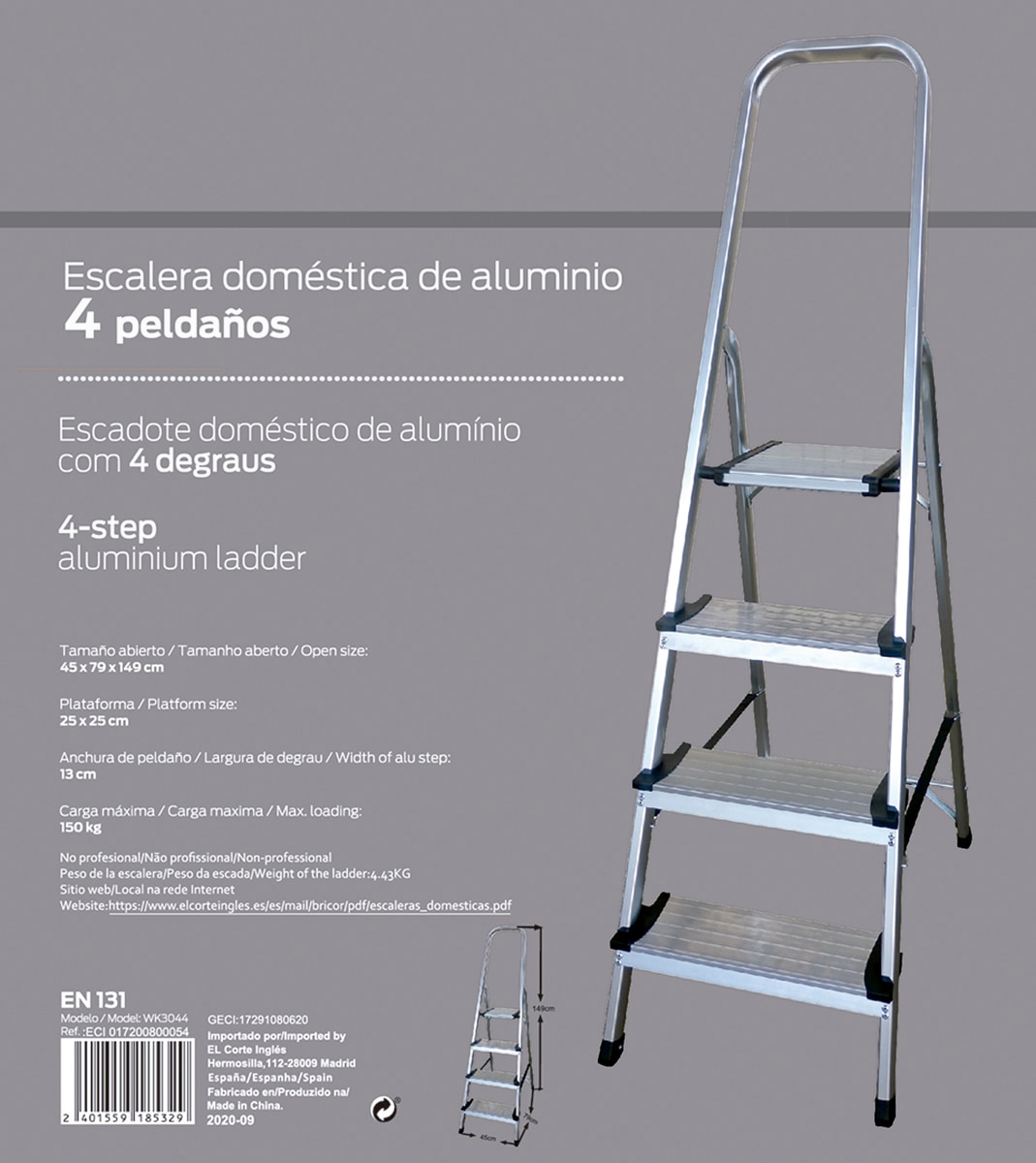 Escalera Doméstica Aluminio 4 Peldaños Anchos Aluminio-2