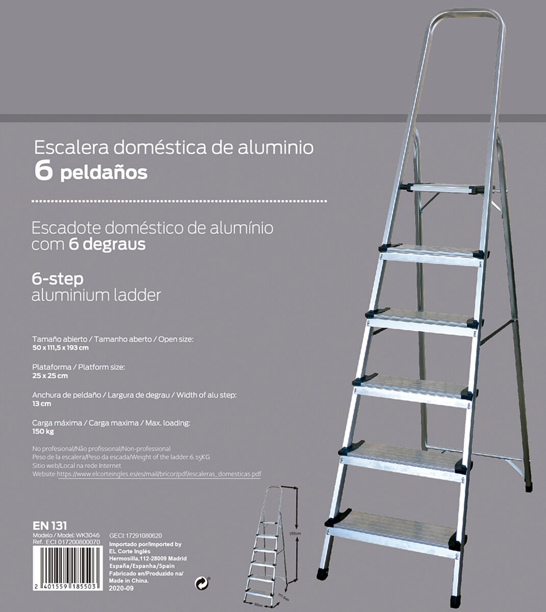 Escada Doméstica Alumínio 6 Degraus Largos Alumínio-2