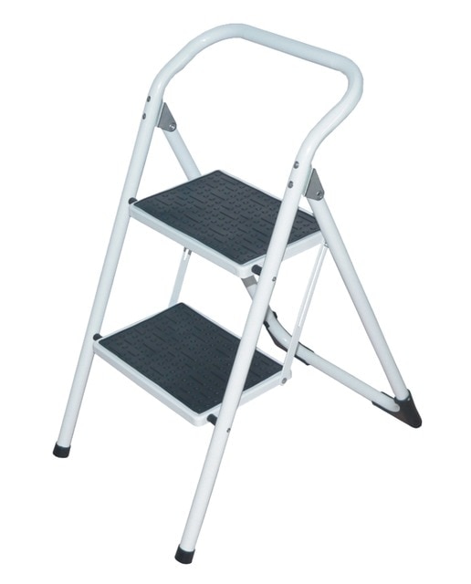 Taburete Plegable Acero 2 Peldaños Blanco / Negro-1