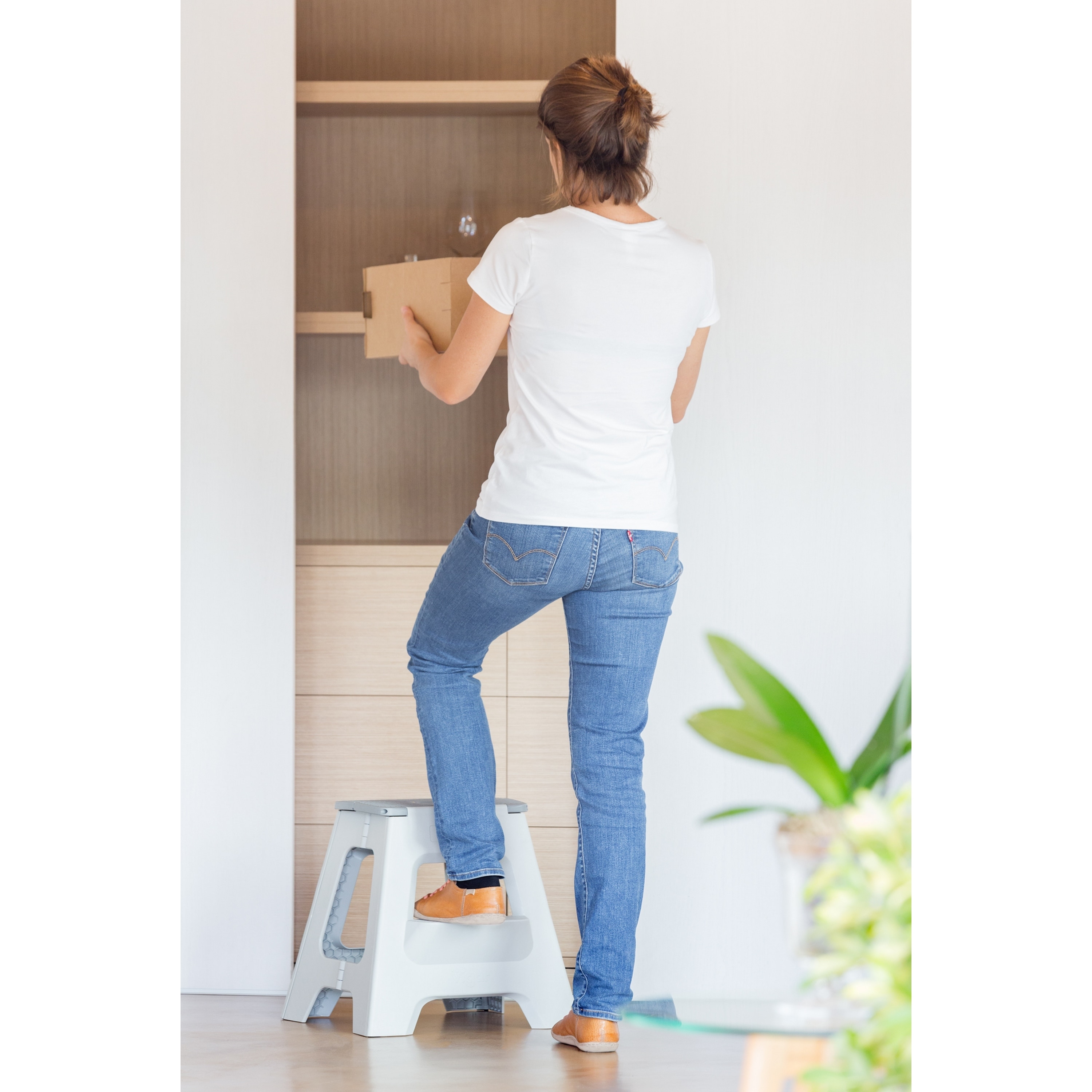 Taburete Plegable Plástico 40 cm - 2 peldaños Gris-3