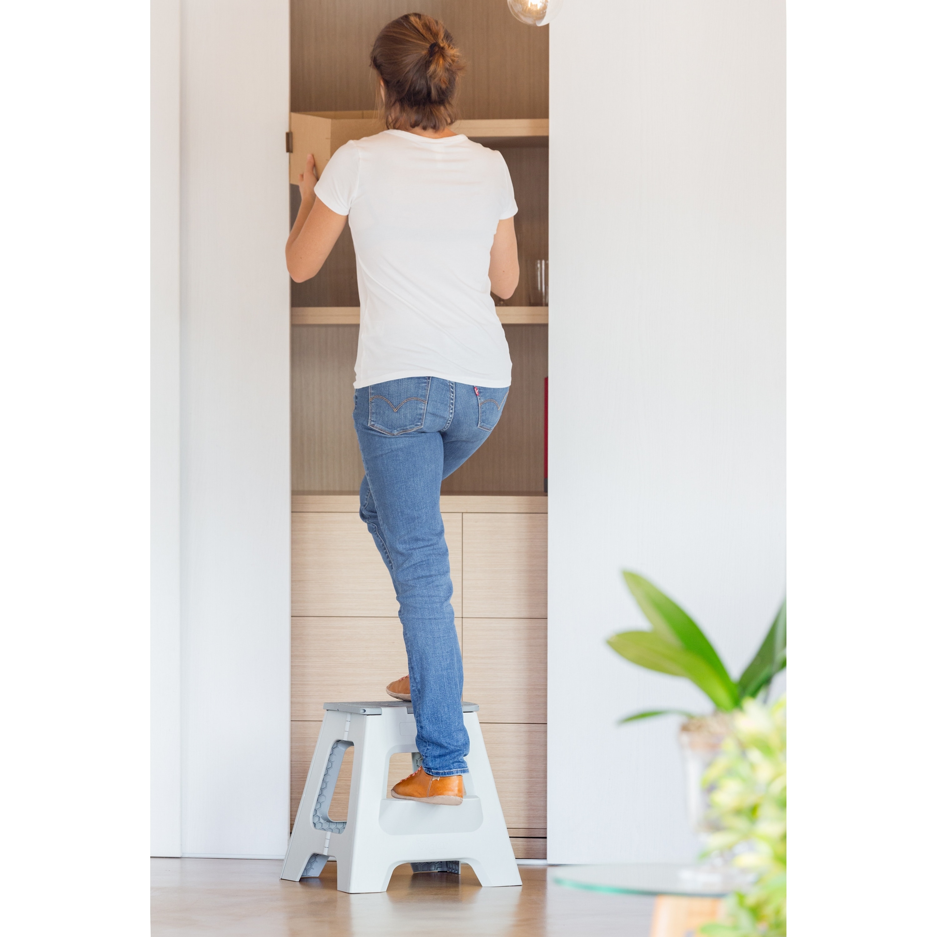 Taburete Plegable Plástico 40 cm - 2 peldaños Gris-4