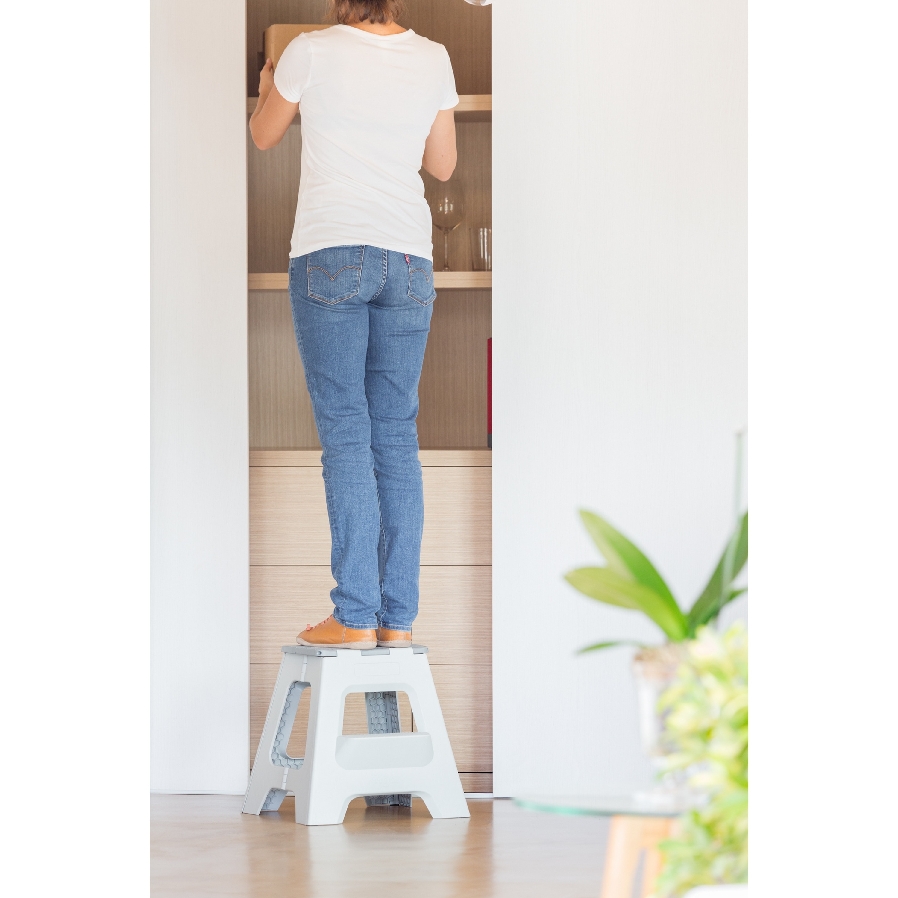 Taburete Plegable Plástico 40 cm - 2 peldaños Gris-5
