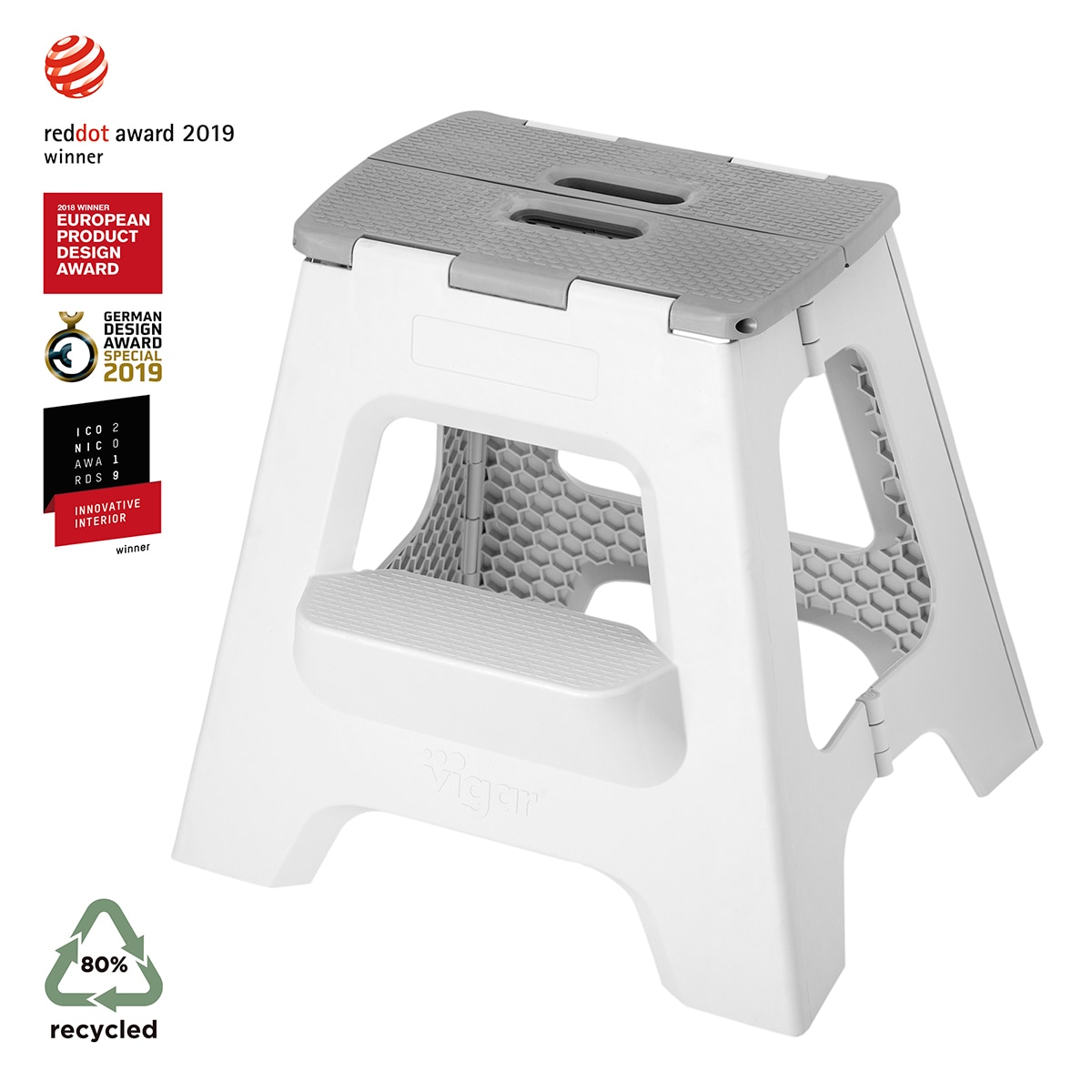 Taburete Plegable Plástico 40 cm - 2 peldaños Gris-7