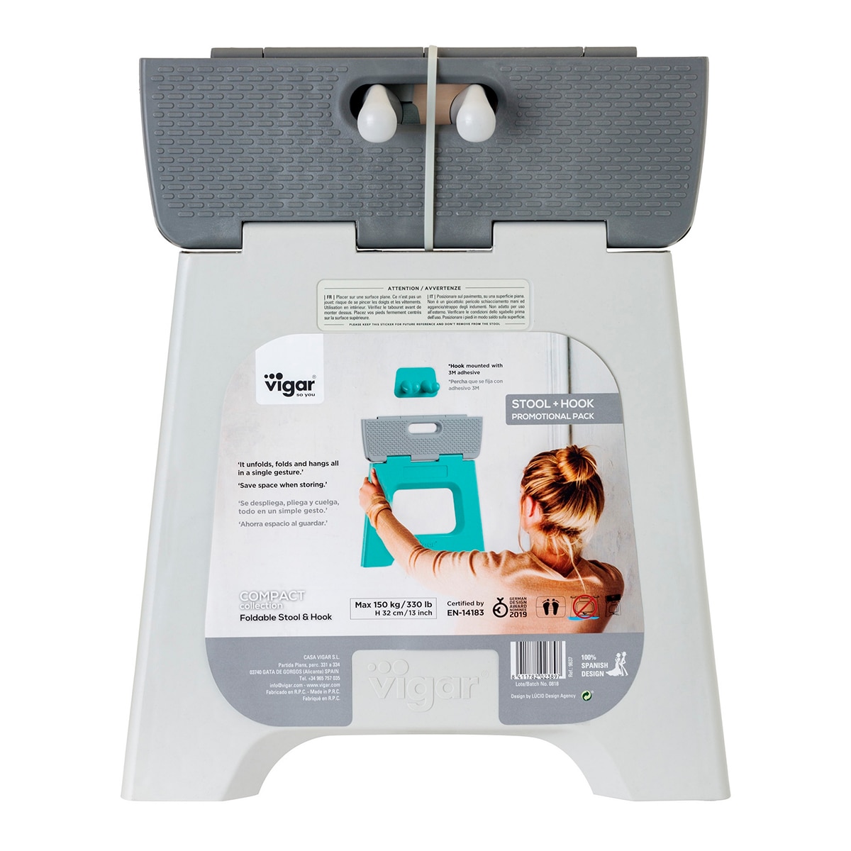Taburete Plegable Plástico Compact 32 cm + Colgador Gris-5