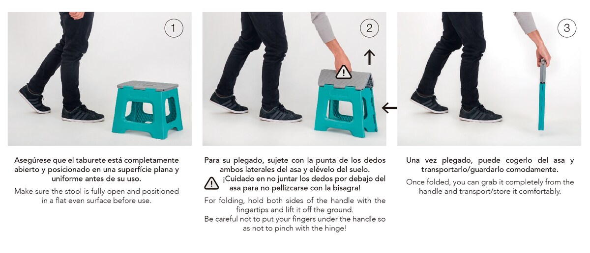 Taburete Plegable Plástico Compact 32 cm + Colgador Gris-7