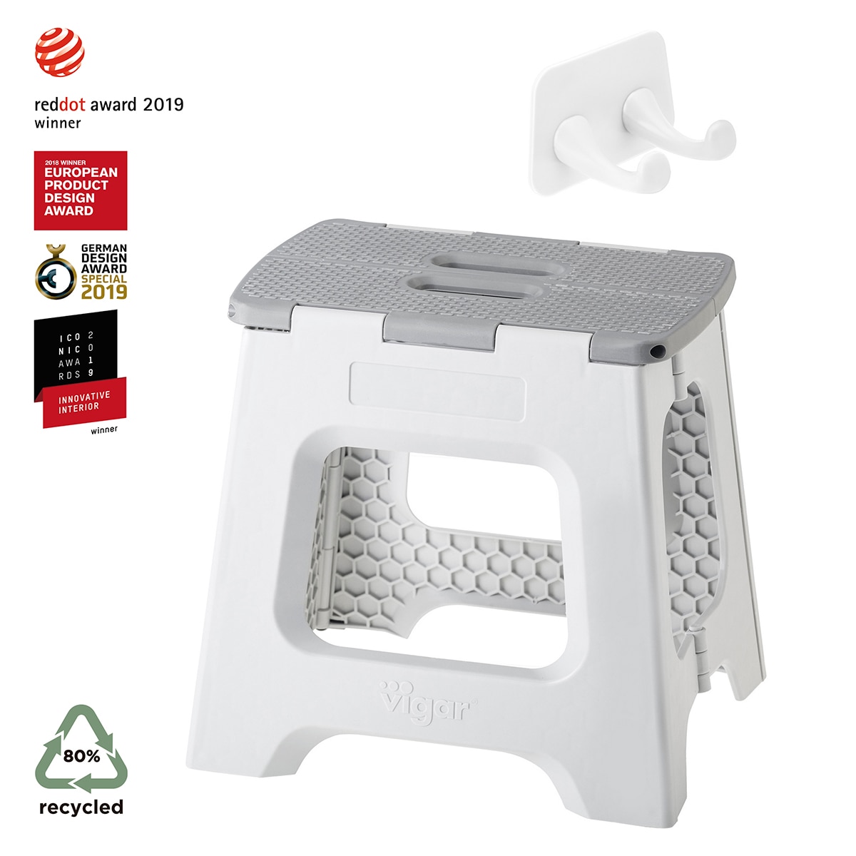 Taburete Plegable Plástico Compact 32 cm + Colgador Gris-8
