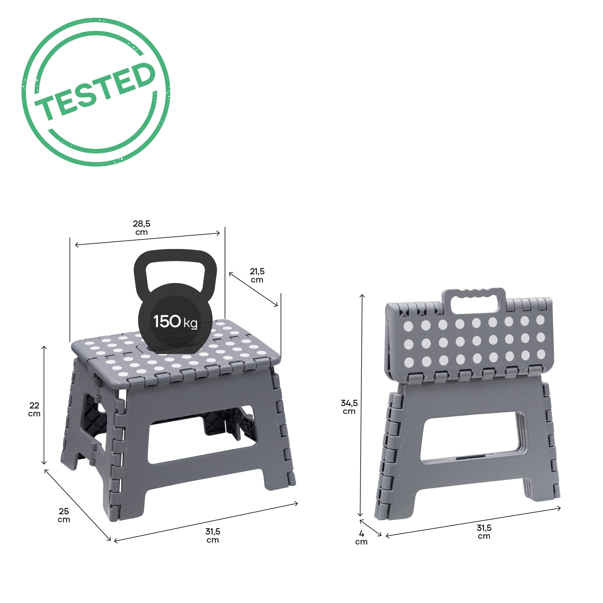Taburete Plegable Polipropileno 28,5 cm Gris-5