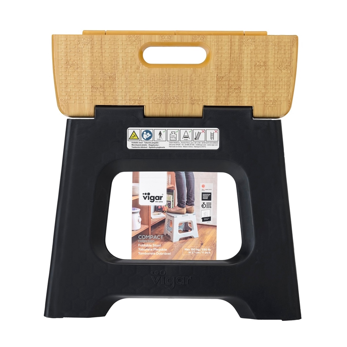 Banco Dobrável Compacto 27 cm Preto / Madeira-4