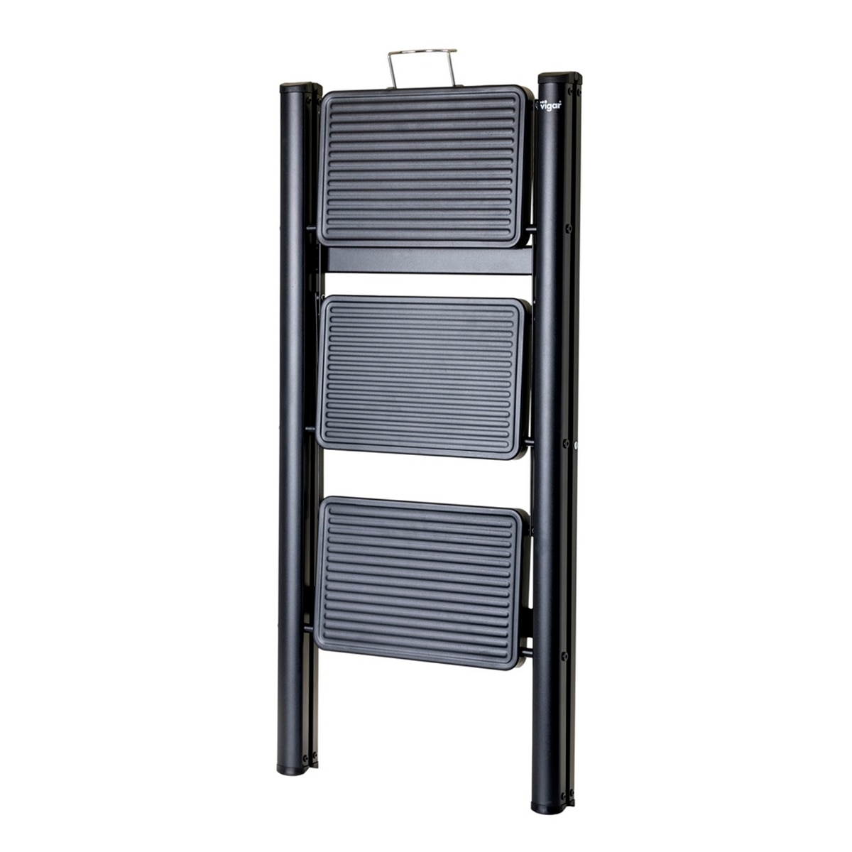 Escadote Dobrável Slim de 3 Degraus Preto Preto-2