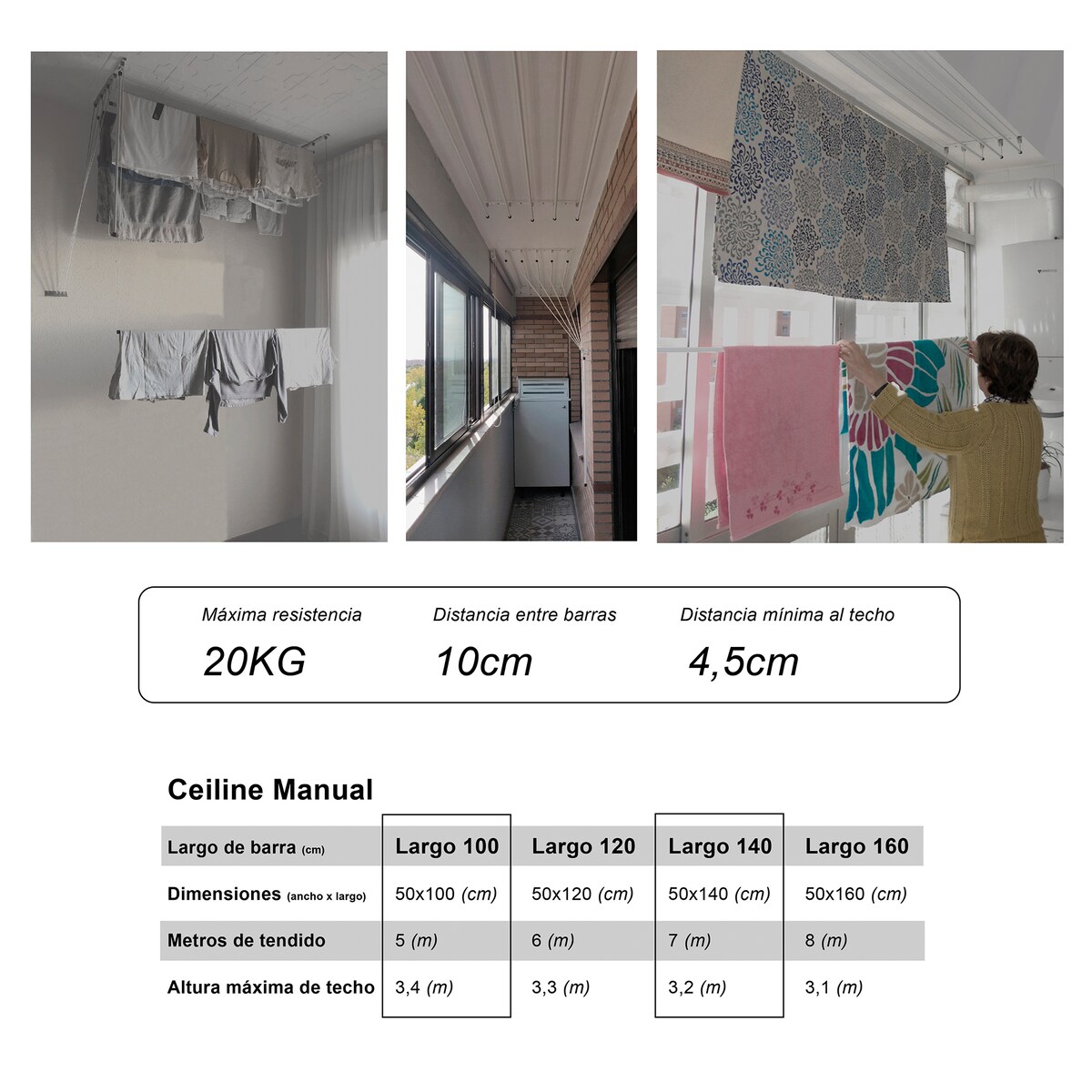 Estendal de Teto Manual Ceiline Branco-4