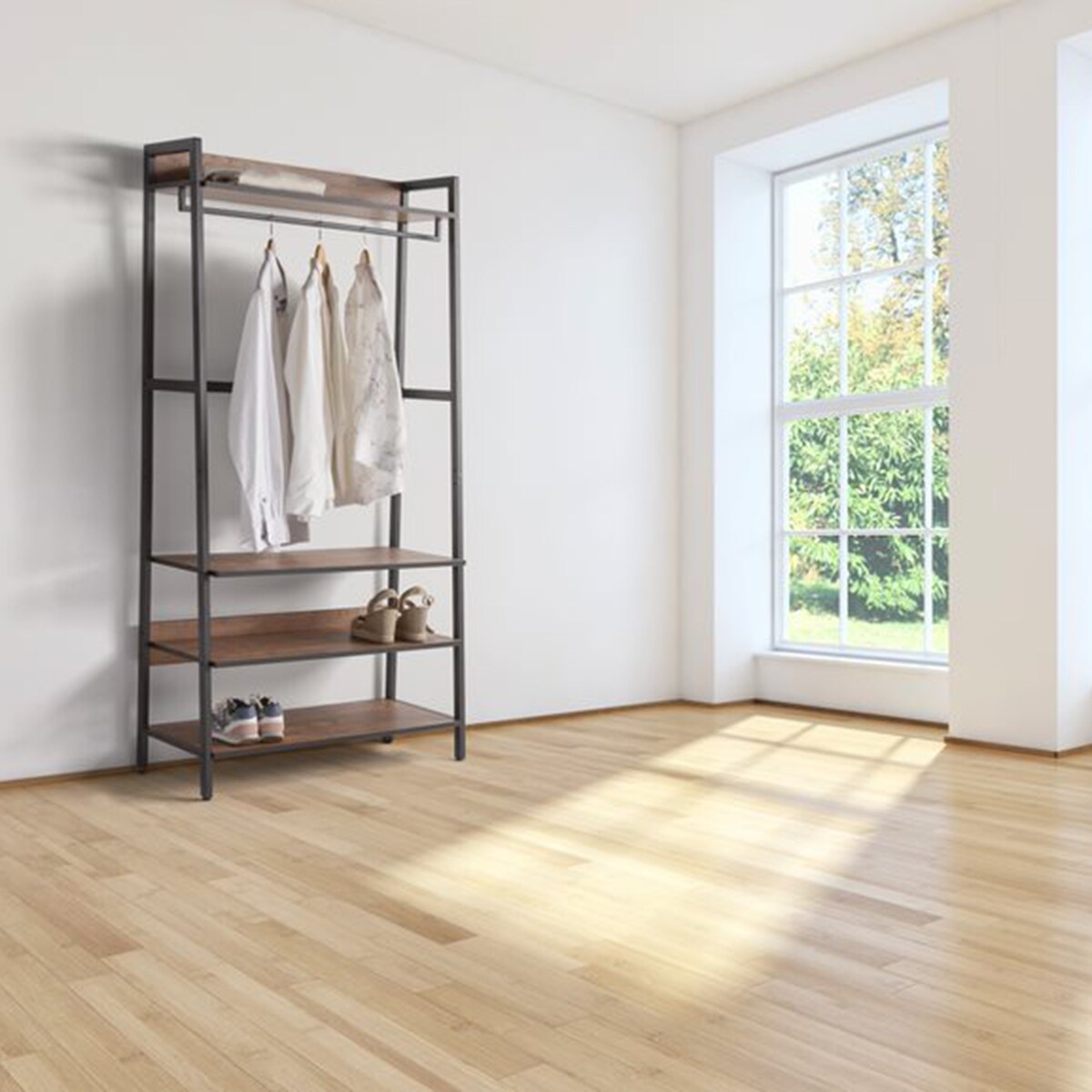 Parabán Vestidor con 3 Baldas Negro / Madera-2