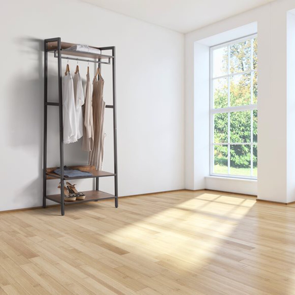 Parabán Vestidor con 2 Baldas Negro / Madera-2