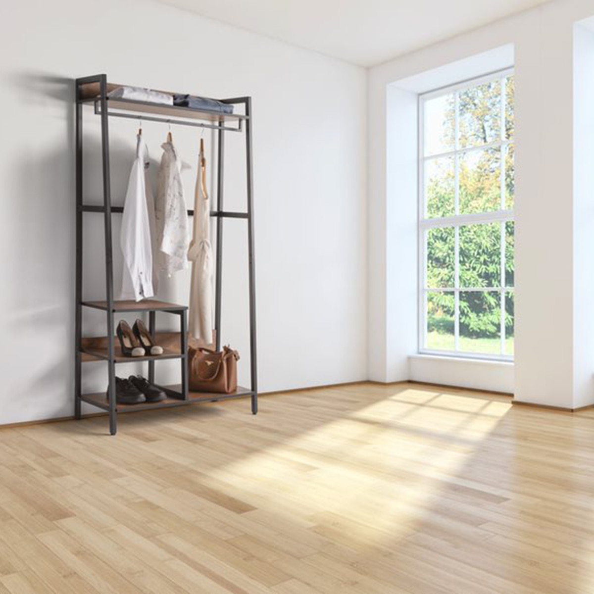 Parabán Vestidor con 2 Baldas Negro / Madera-3