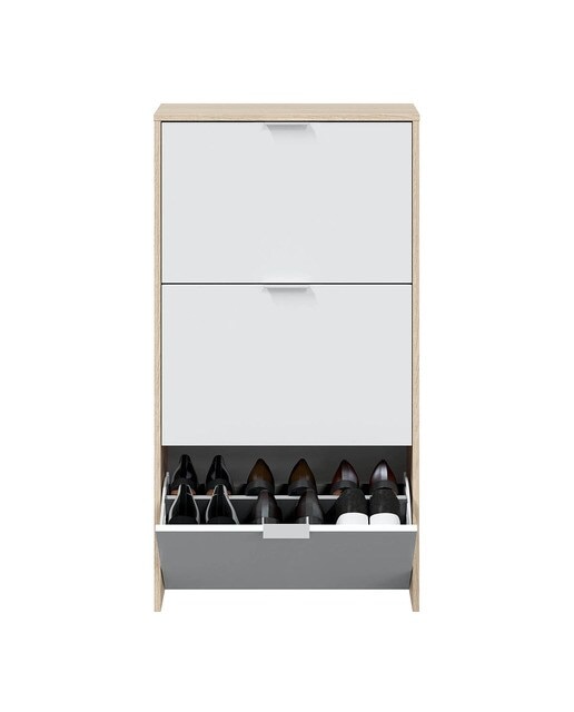 Mueble Zapatero 3 Trampones Blanco / Roble-2
