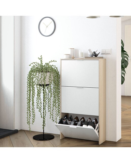Mueble Zapatero 3 Trampones Blanco / Roble-4