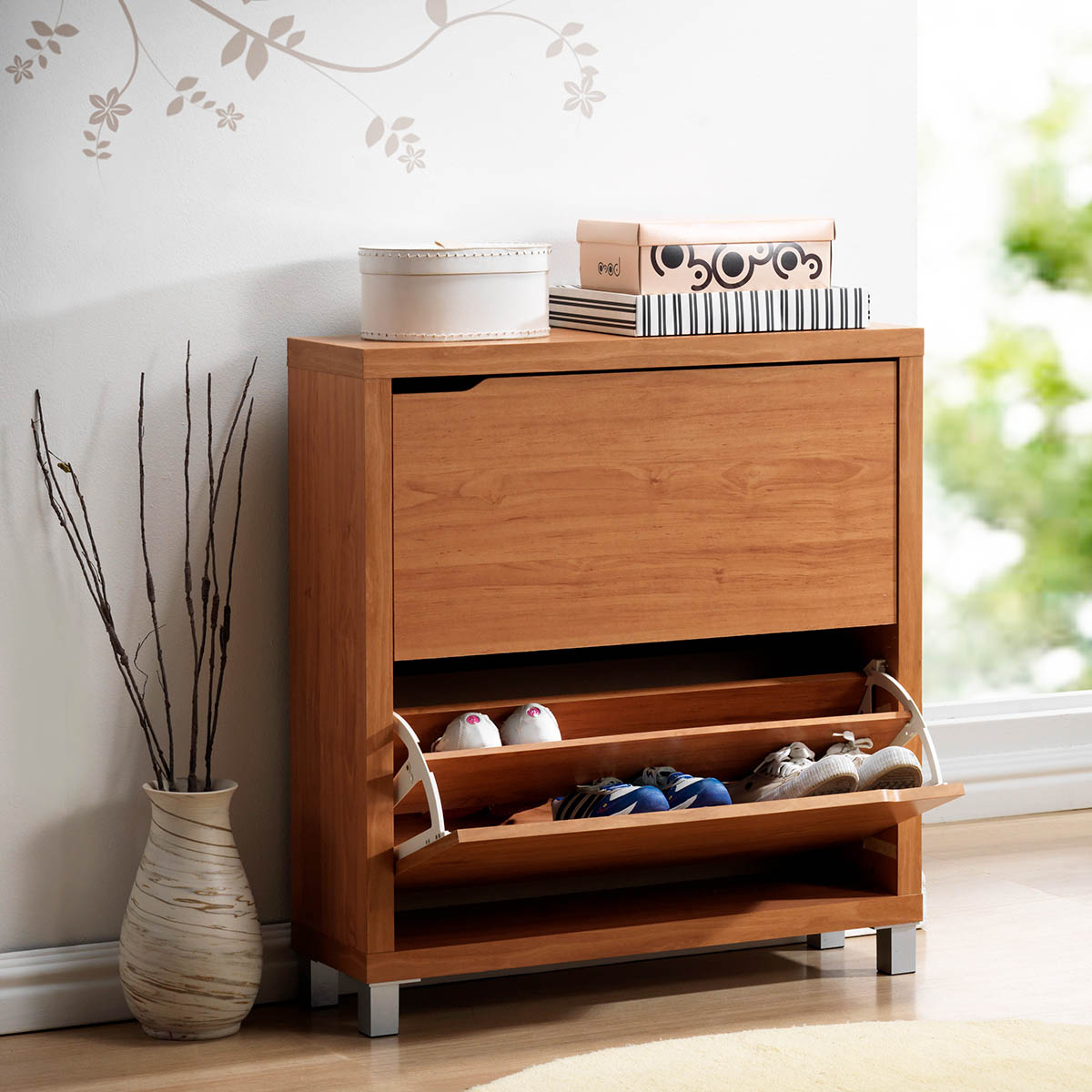 Mueble Zapatero 2 Trampones Kubox Acabado Cerezo Cerezo-3