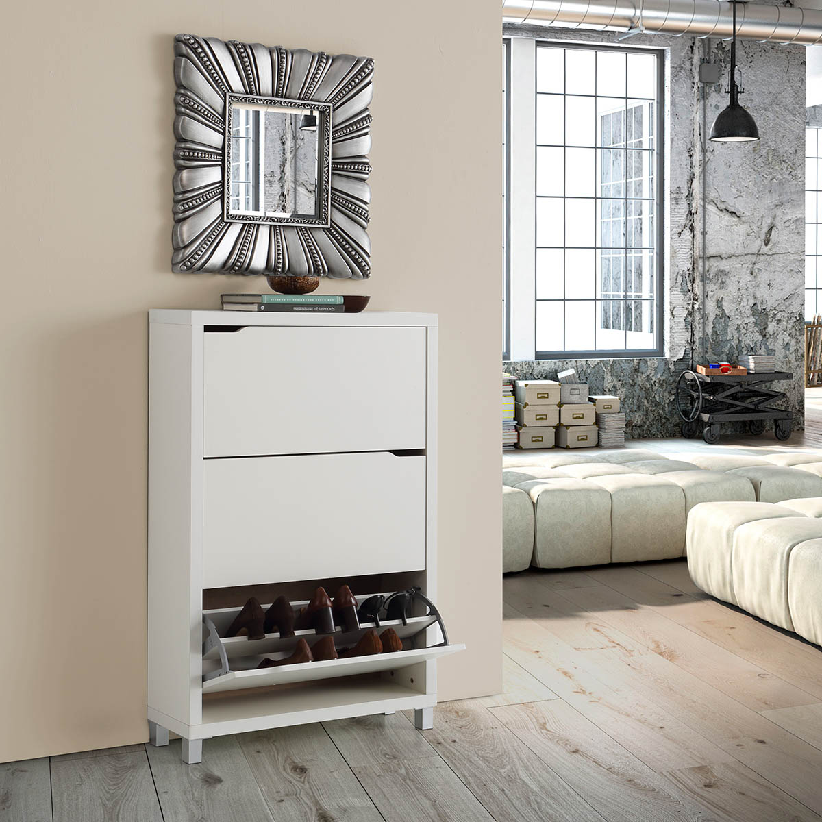 Móvel Sapateiro Kubox 3 Compartimentos com Acabamento - Branco Branco-2