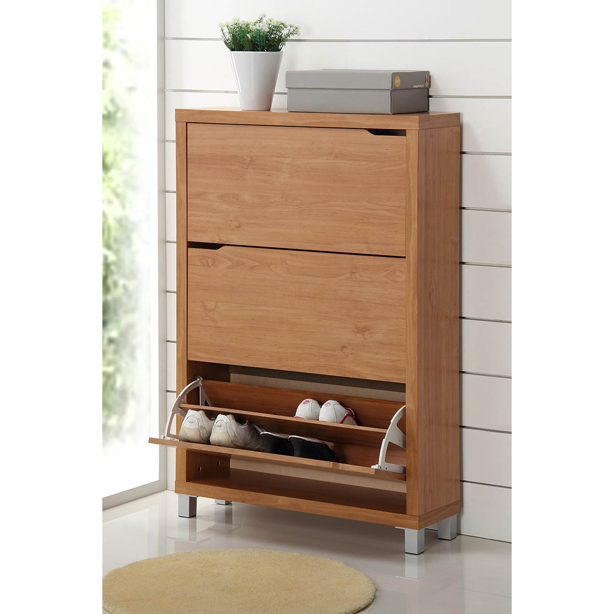 Móvel Sapateira de 3 Compartimentos Kubox com Acabamento de Ácer Maple-2
