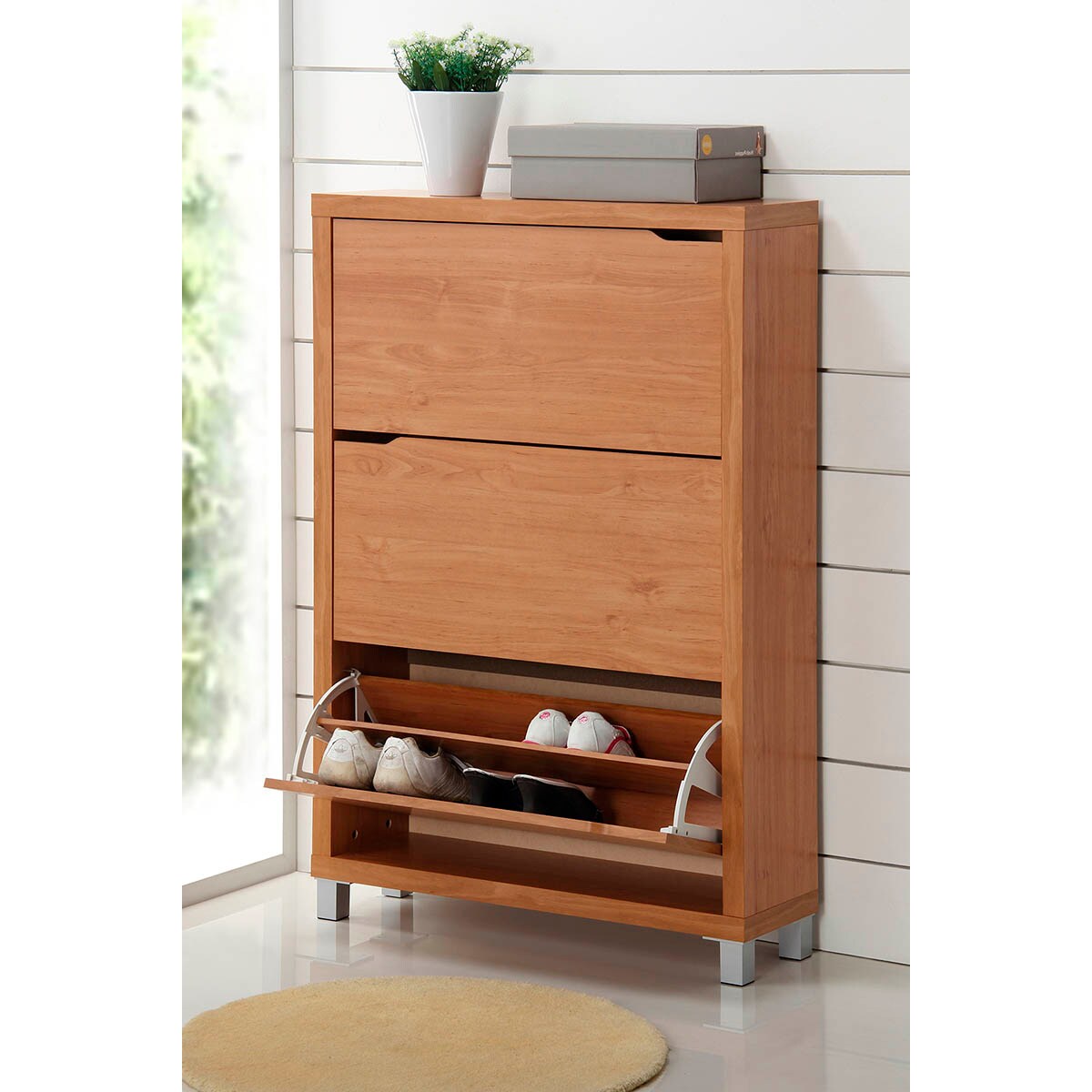 Móvel Sapateira de 3 Compartimentos Kubox com Acabamento de Ácer Maple-2