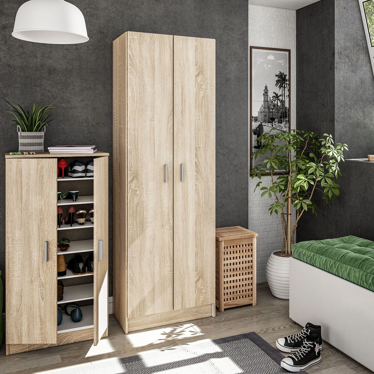 Zapatero 2 Puertas Acabado Roble Canadian Roble Canadian-3