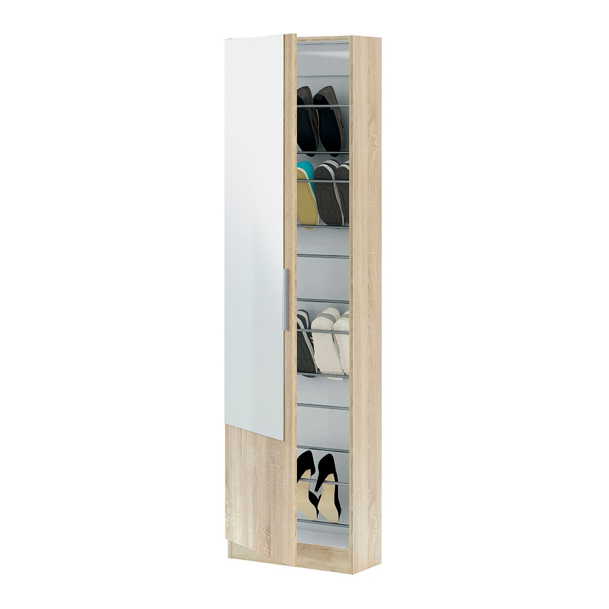 Zapatero Alto 1 Puerta con Espejo Acabado Roble Canadian Roble Canadian-3