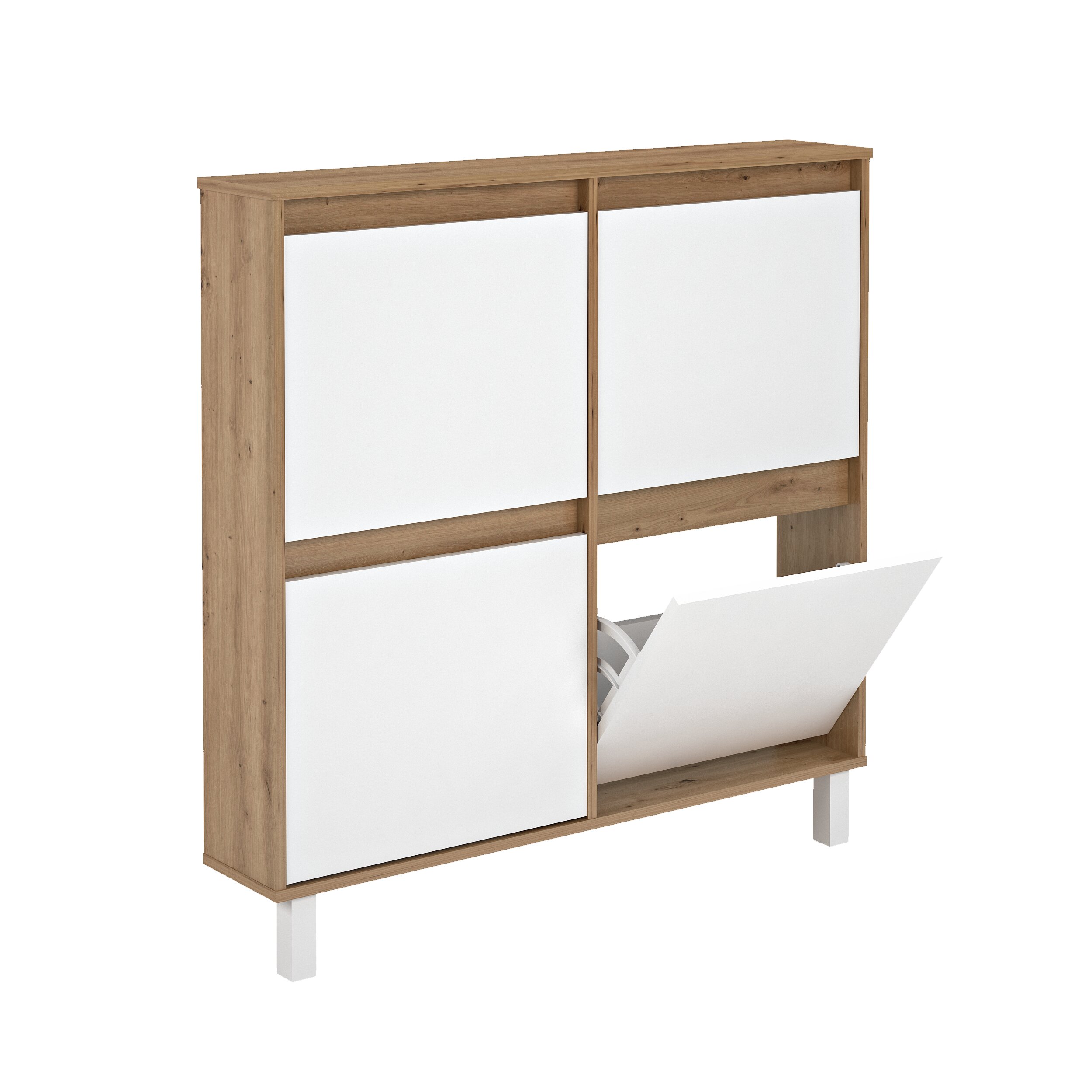 Zapatero Melamina Fondo Reducido 4 Trampones - 8 Pares Madera / Blanco-2