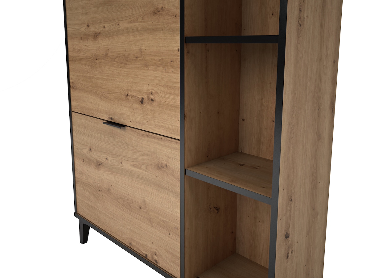 Sapateira de Melamina 2 Compartimentos + 1 Gaveta + 3 Prateleiras - 10 Pares Madeira/Preto-2