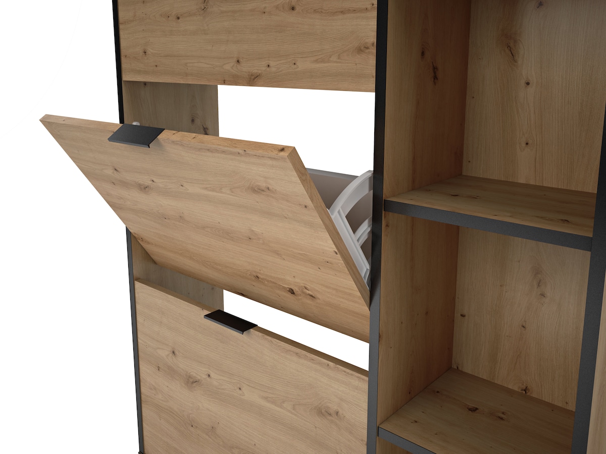 Sapateira de Melamina 2 Compartimentos + 1 Gaveta + 3 Prateleiras - 10 Pares Madeira/Preto-3