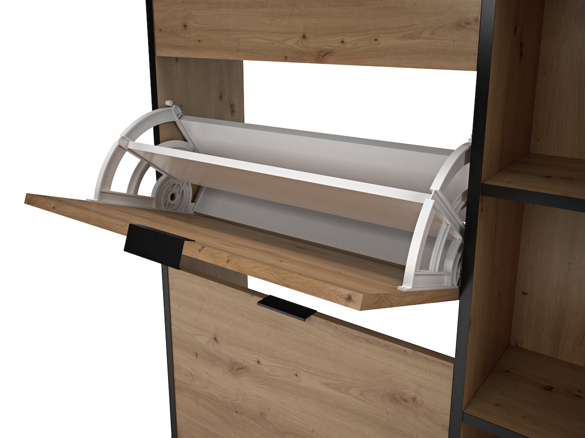 Sapateira de Melamina 2 Compartimentos + 1 Gaveta + 3 Prateleiras - 10 Pares Madeira/Preto-4