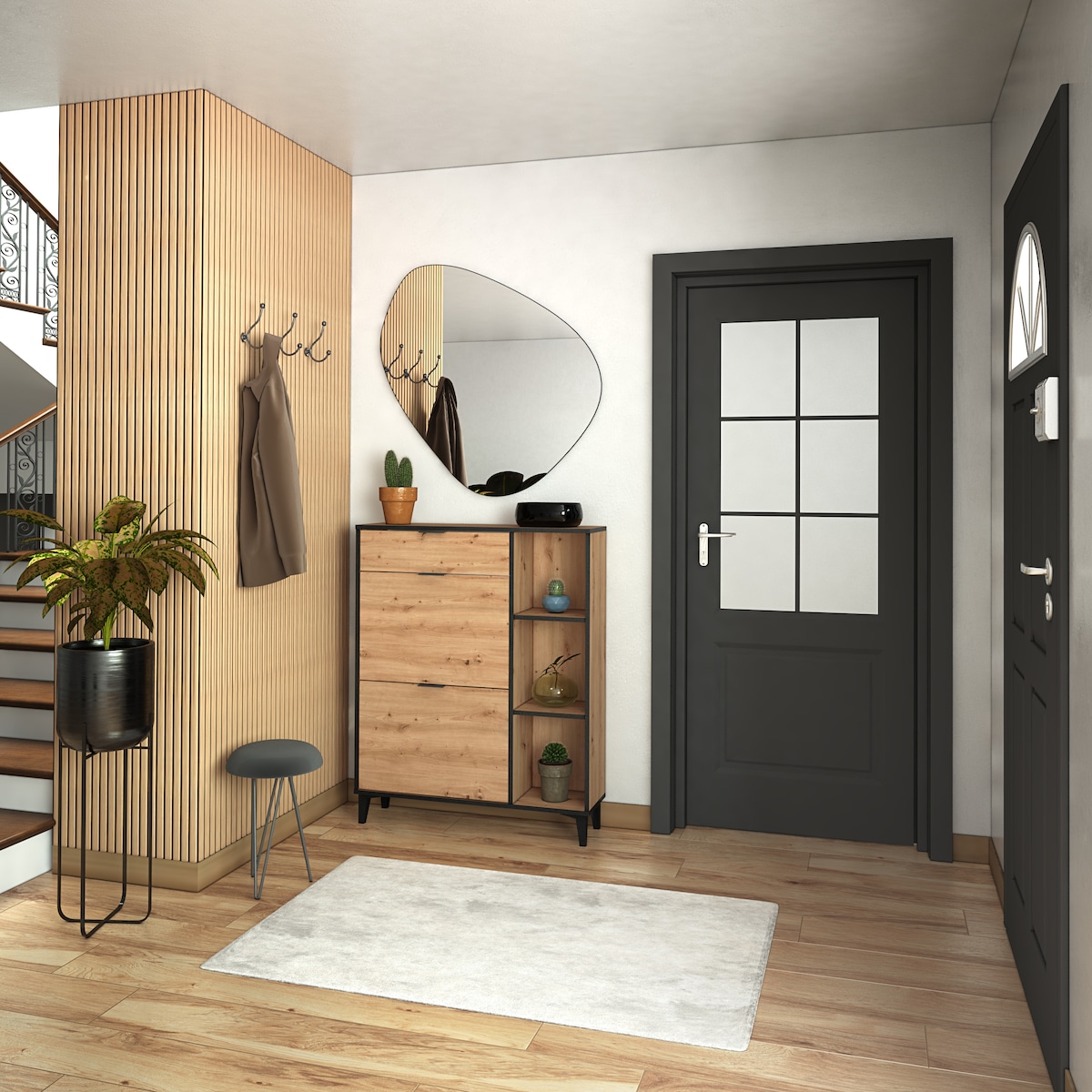 Sapateira de Melamina 2 Compartimentos + 1 Gaveta + 3 Prateleiras - 10 Pares Madeira/Preto-7