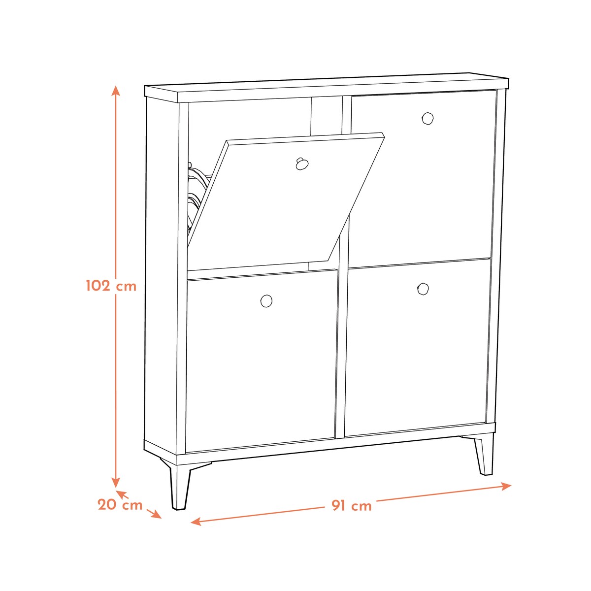 Sapateira de Melamina com Fundo Reduzido 4 Compartimentos - 8 Pares Branco-4