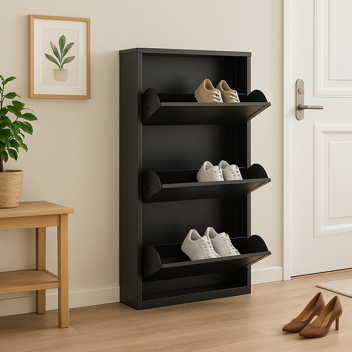 Zapatero Metálico DUNNE 3 módulos Negro Negro-4