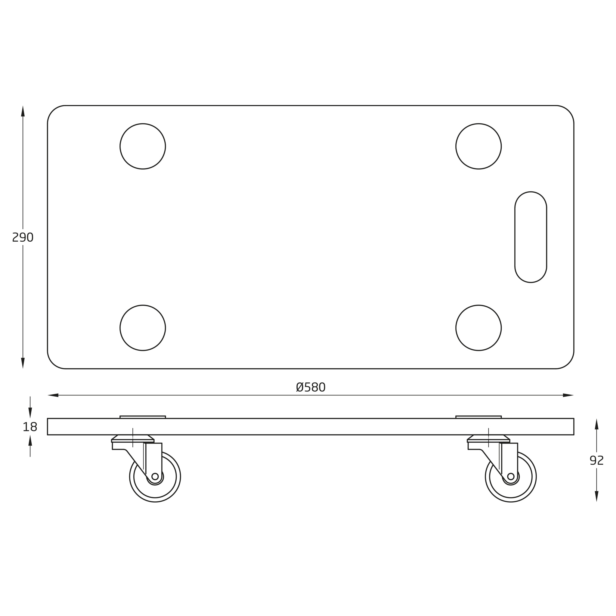 Soporte Rodante Rectangular 200 kg Negro-3