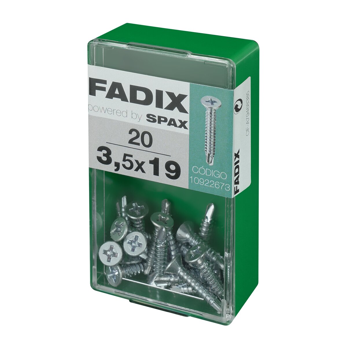 Tornillo Roscachapa Cabeza Plana Ø3,5 x 19 mm - Caja 20 Uds Zincado-2