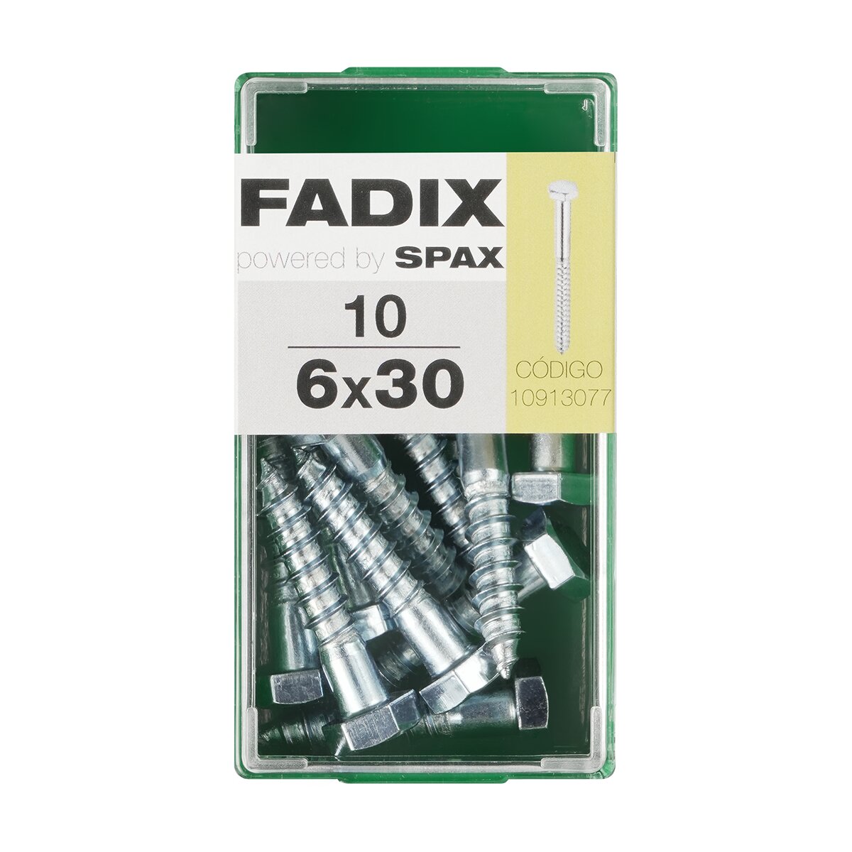Imagen 0 de Tornillo DIN 571 Cabeza Hexagonal y Rosca para Madera y Aglomerado Ø6 x 30 mm - Caja 10 Uds