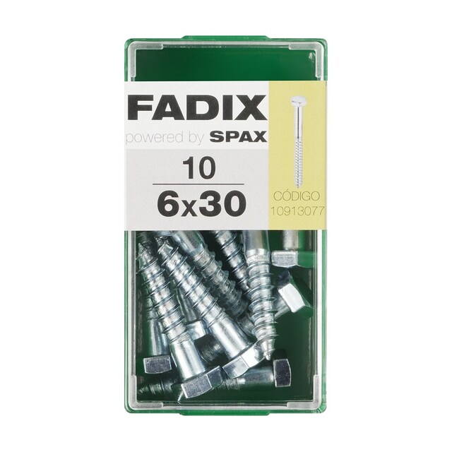 Imagen 0 de Tornillo DIN 571 Cabeza Hexagonal y Rosca para Madera y Aglomerado Ø6 x 30 mm - Caja 10 Uds