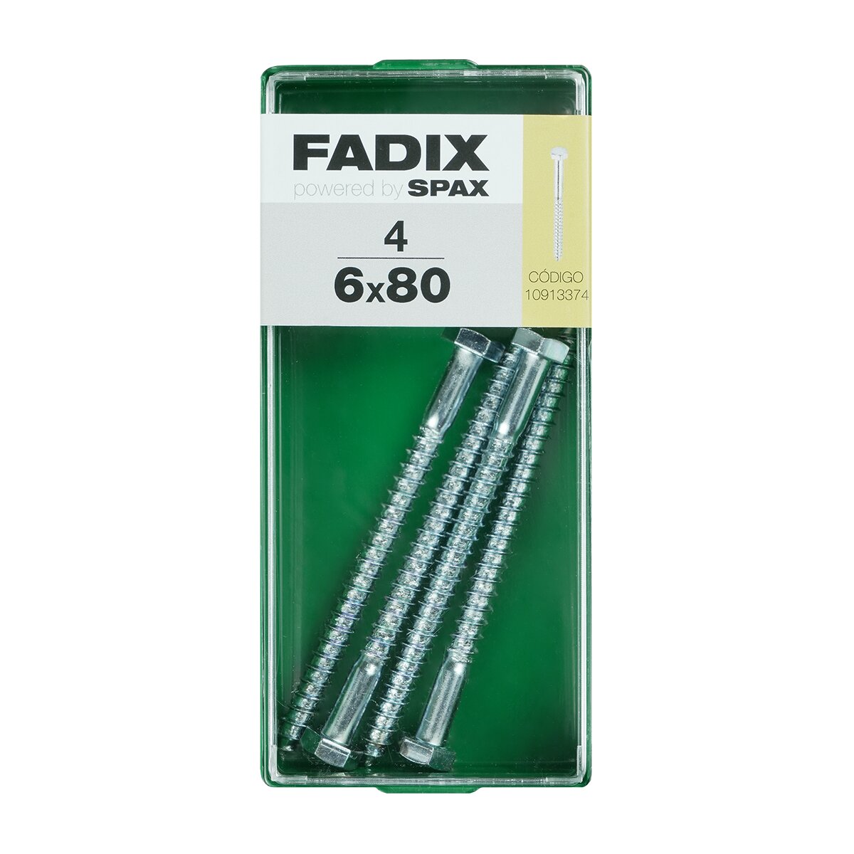 Imagen 0 de Tornillo DIN 571 Cabeza Hexagonal y Rosca para Madera y Aglomerado Ø6 x 80 mm - Caja 4 Uds