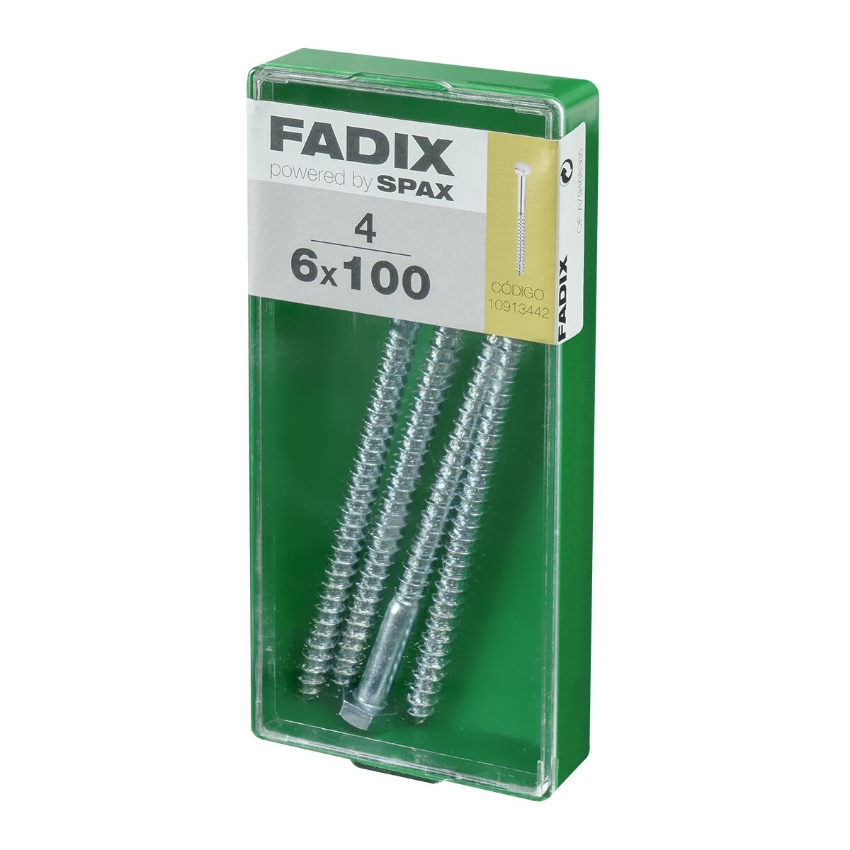 Tornillo DIN 571 Cabeza Hexagonal y Rosca para Madera y Aglomerado Ø6 x 100 mm - Caja 4 Uds Zincado-2