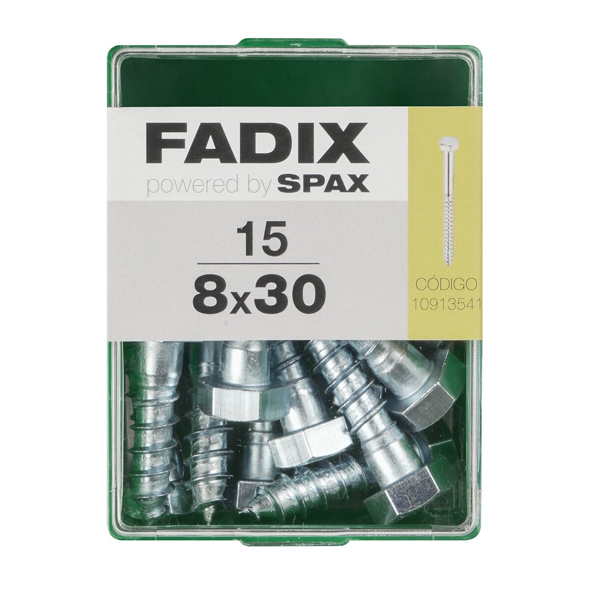 Imagen 0 de Tornillo DIN 571 Cabeza Hexagonal y Rosca para Madera y Aglomerado Ø8 x 30 mm - Caja 15 Uds