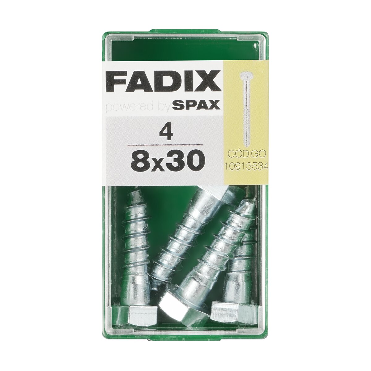 Imagen 0 de Tornillo DIN 571 Cabeza Hexagonal y Rosca para Madera y Aglomerado Ø8 x 30 mm - Caja 4 Uds
