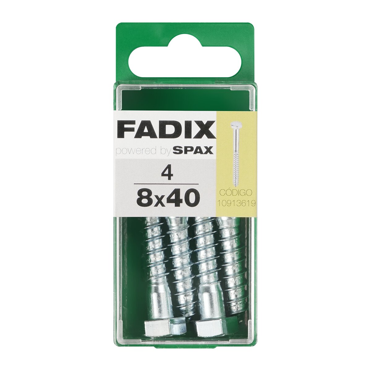 Imagen 0 de Tornillo DIN 571 Cabeza Hexagonal y Rosca para Madera y Aglomerado Ø8 x 40 mm - Caja 4 Uds