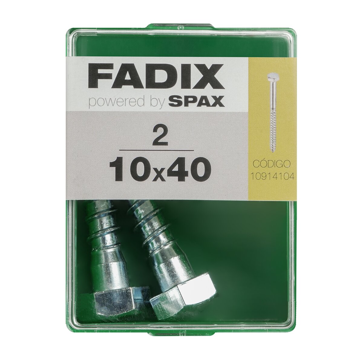Imagen 0 de Tornillo DIN 571 Cabeza Hexagonal y Rosca para Madera y Aglomerado Ø10 x 40 mm - Caja 2 Uds
