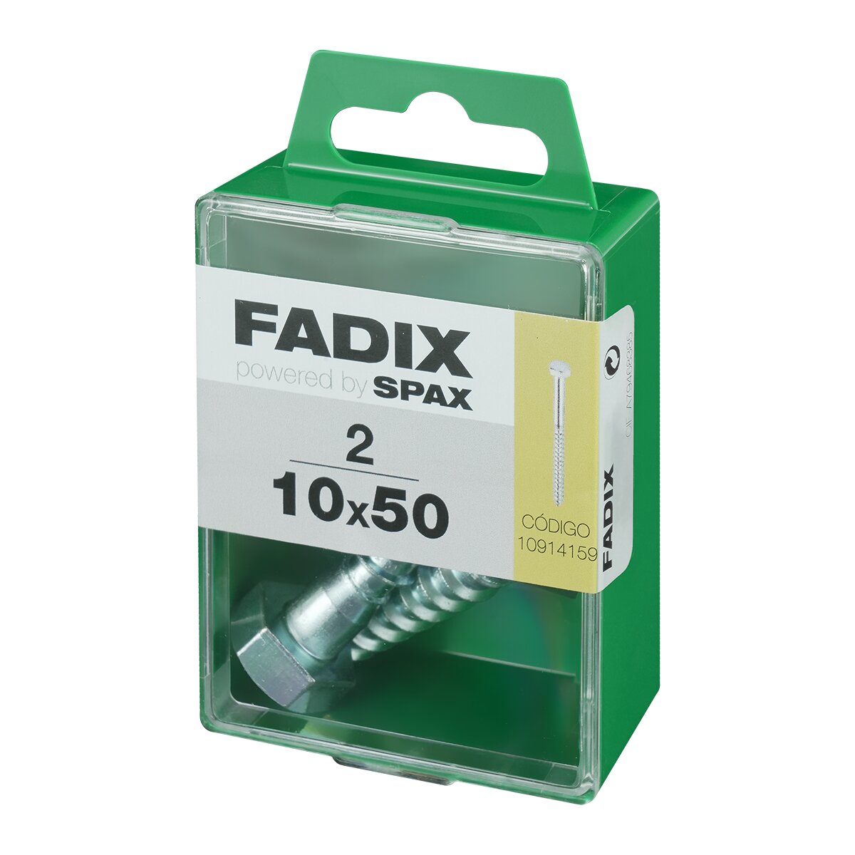 Tornillo DIN 571 Cabeza Hexagonal y Rosca para Madera y Aglomerado Ø10 x 50 mm - Caja 2 Uds Zincado-2