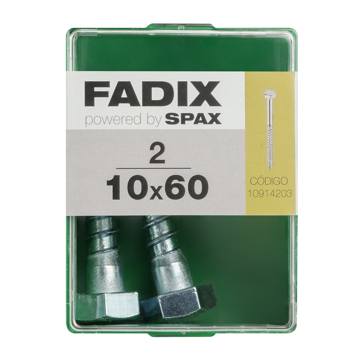Imagen 0 de Tornillo DIN 571 Cabeza Hexagonal y Rosca para Madera y Aglomerado Ø10 x 60 mm - Caja 2 Uds