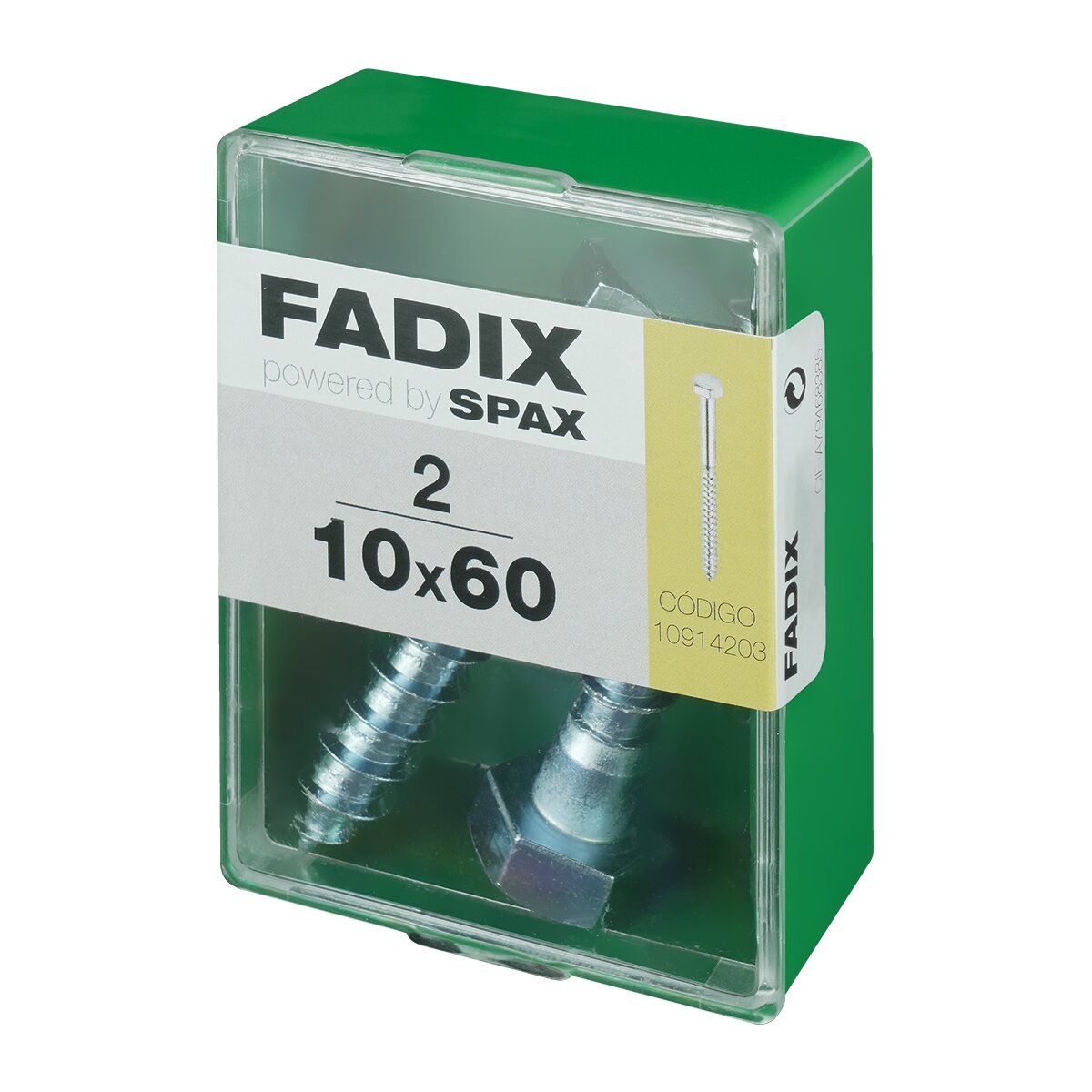 Tornillo DIN 571 Cabeza Hexagonal y Rosca para Madera y Aglomerado Ø10 x 60 mm - Caja 2 Uds Zincado-2