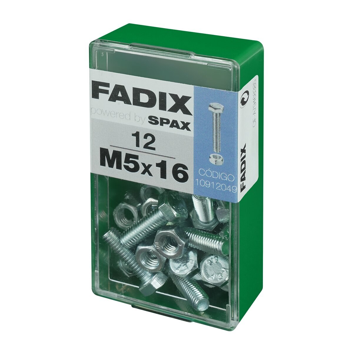 Tornillo Cabeza Hexagonal + Tuerca M5 x 16 mm - Caja 12 Uds Zincado-2