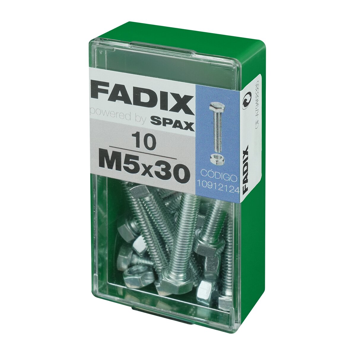 Tornillo Cabeza Hexagonal + Tuerca M5 x 30 mm - Caja 10 Uds Zincado-2