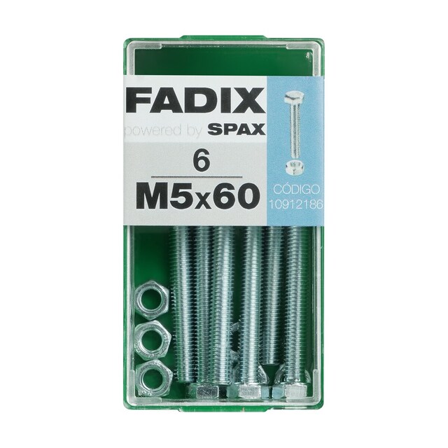 Imagen 0 de Tornillo Cabeza Hexagonal + Tuerca M5 x 60 mm - Caja 6 Uds